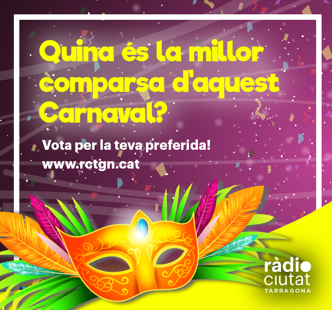 RCTgn's tweet photo. 🎭ENQUESTA | QUINA ÉS MILLOR COMPARSA #CARNAVALTGN 2019?

📈8.300 vots obtinguts, el rànking indica...

🔝1.#ColoursFantasy (16%, 1.377 vots)
🔝2.#SomiSerem (13%, 1.095 vots)

👉Vota: https://t.co/R1C3PKmcLp i segueix el Veredicte demà en DIRECTE a 21.30h a @rctgn #CarnavalRCTGN https://t.co/7AzdchsYmM