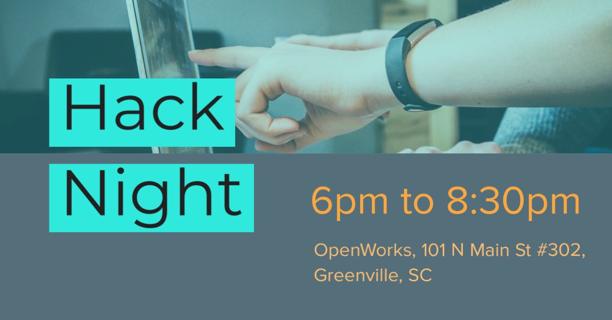 WWCodeGville's tweet photo. This Thursday is the first Thursday of the month, which means we have a Women Who Code #HackNight! Join us from 6-8:30 pm with your projects, your challenges, or something youβre learning. Shout-out to our sponsor, @OpenWorksGVL! Learn more and RSVP here: https://t.co/cFBrunvq0w https://t.co/Is3khKqXT8