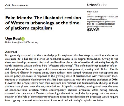 New #CriticalCommentary by Ugo Rossi on Fake friends: The illusionist revision of Western urbanology at the time of #PlatformCapitalism ow.ly/lOCX30nUSAp