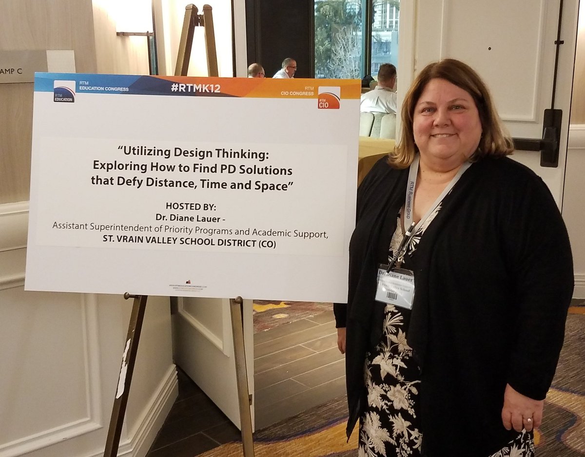 Dr. Diane Lauer @MrsLauer is ready to present #designthinking #professionaldevelopment at #RTMK12 !
#StVrainStorm