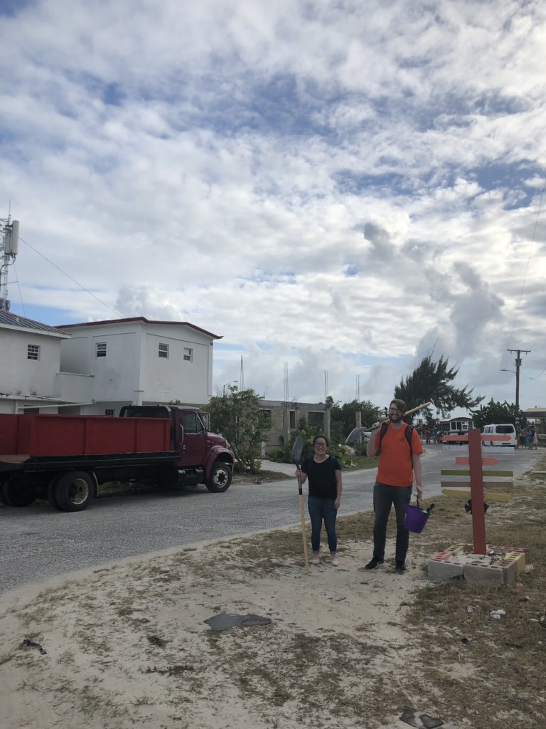 SFUCoastalHaz's tweet photo. Their flight may have been delayed and they may have lost their luggage on the way, but here are @otaidatiff and @spmitchell1996 fresh off the ferry with the important stuff: shovels, bucket and spray paint. That’ll do for a trenching survey on #Anegada #BVI! #fieldproblems https://t.co/lKas0qufm6