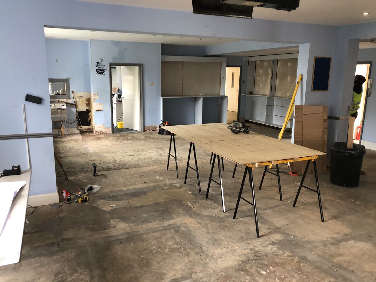 TheOasisCharity's tweet photo. The #Aylesbury refurb is well under way. Still lots to do but now the old bar is out and some walls removed we can start planning the #recoverycafe #reception layout. Before and after pics...@OneRecBucks https://t.co/hNHfRkrpfx