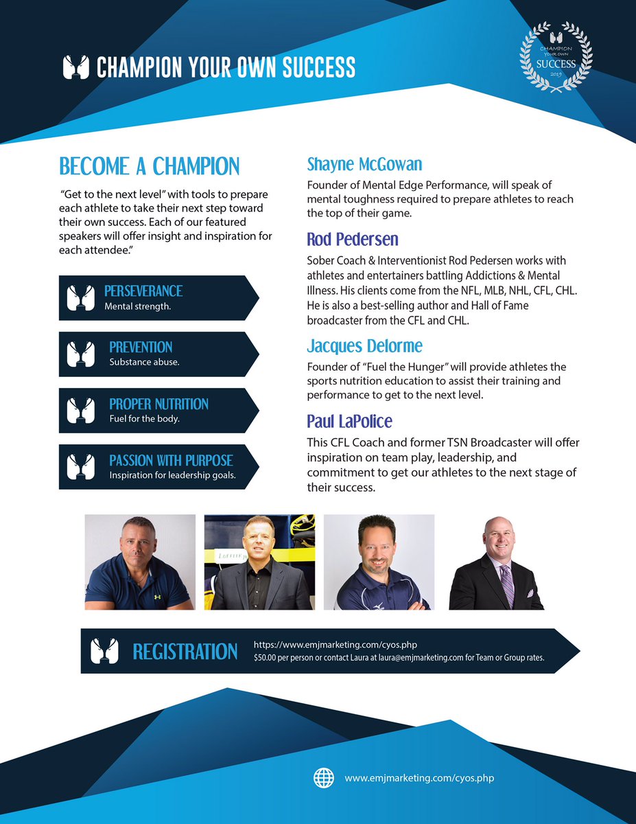 Have you registered for the CYOS conference yet?  Featuring keynote speakers <a href="/MentalEdgePerf1/">Mental Edge Performance</a>, <a href="/pedersenrecover/">Rod Pedersen, RCP</a>, <a href="/PaulLaPolice/">Paul LaPolice</a> and @Fuel_the_Hunger 
Register at emjmarketing.com/cyos.php