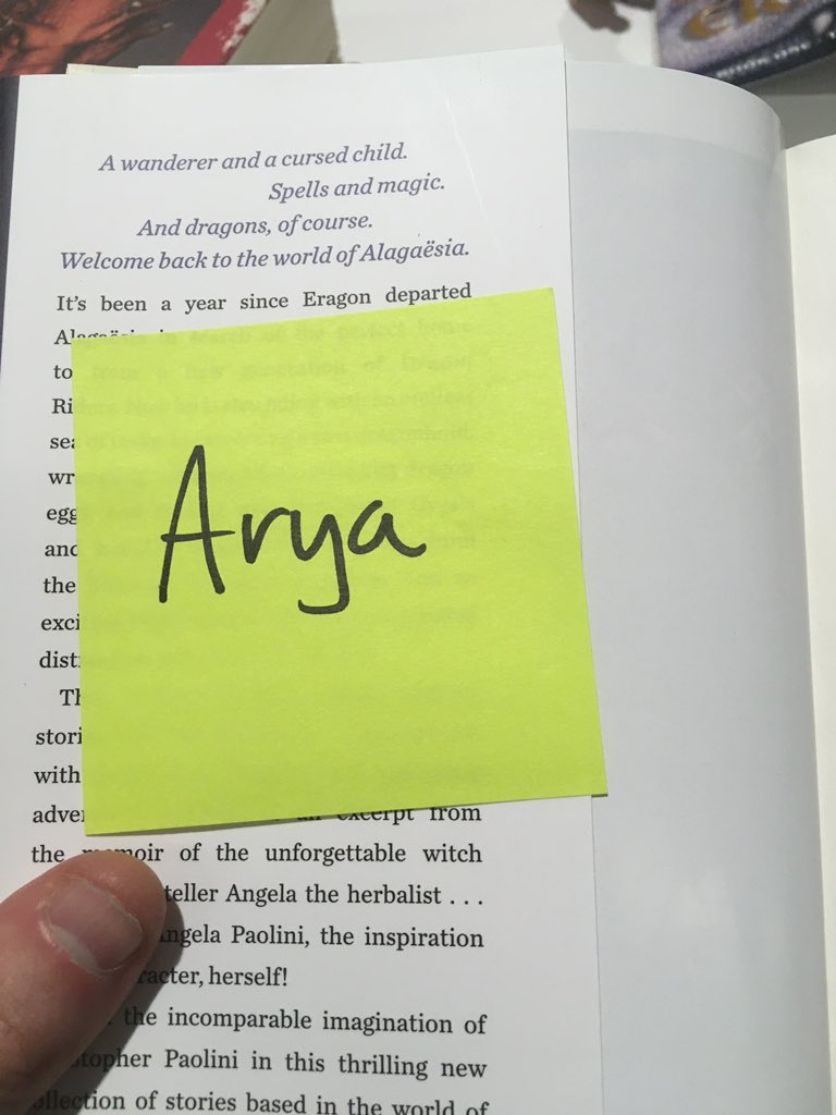 paolini's tweet photo. More children named after characters! It never ceases to amaze me! #arya #roran https://t.co/Lk9uXUXJZ9