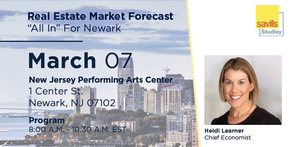 SavillsNA's tweet image. #SavillsStudley's @heidilearner will present what is in store for #Newark at @NewarkRBP's annual Real Estate Market Forecast. Learn more: web.newarkrbp.org/events/Real-Es…