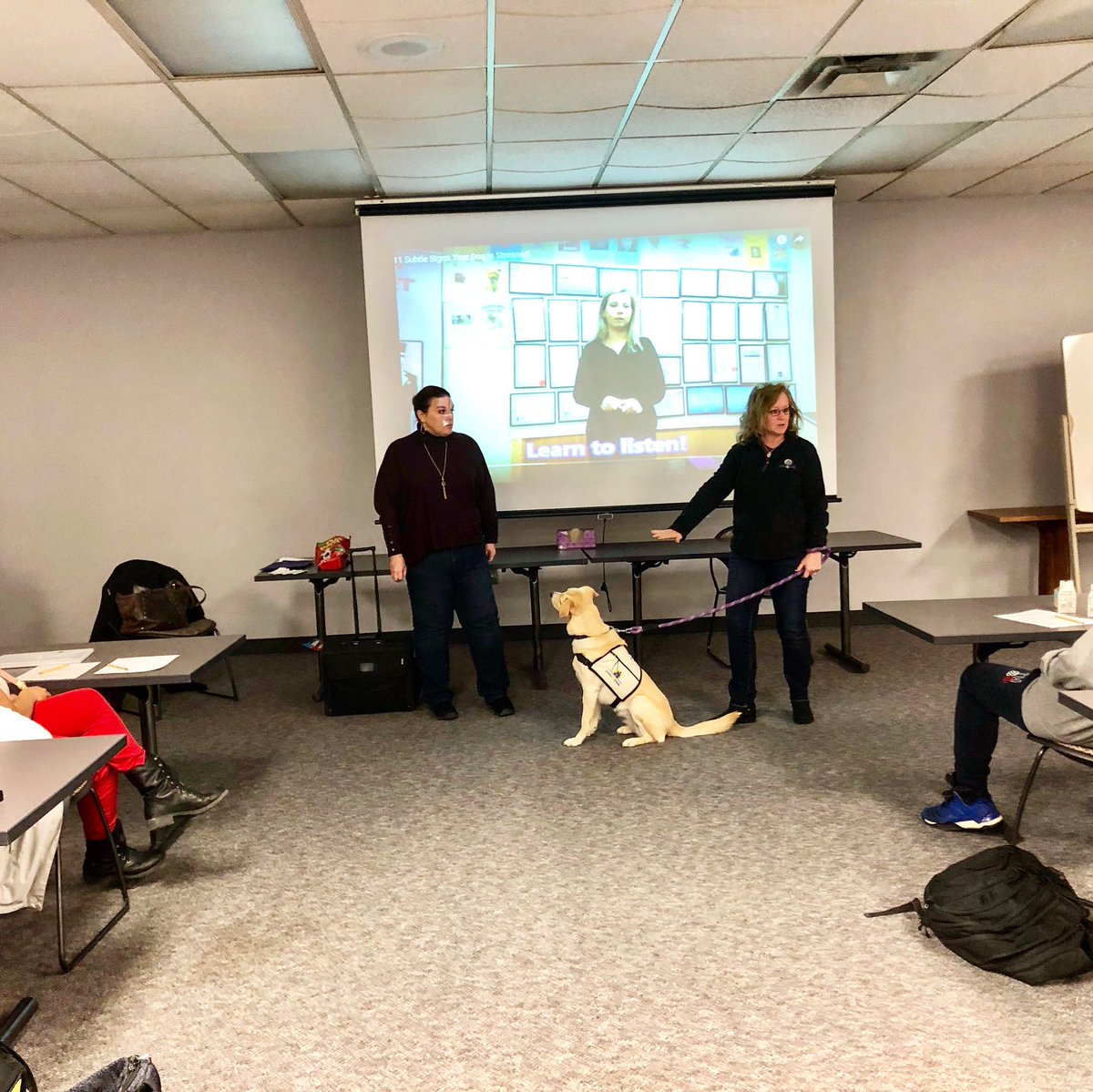 pawsandthinkinc's tweet photo. Warren Central High School’s Youth-Canine Program is this week. The 1st day, we teach the kids about reading dog body language, dog stress signals, etc. During this class, we use a therapy team as a demo dog to show some of the skills they will teach. #everypersoneverydog https://t.co/ZEcoLw6lxG