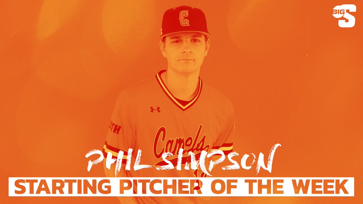 BigSouthSports's tweet photo. He did not allow a run in his 🖐️ innings! 🙅‍♂️

@GoCamelsBSB's Phil Simpson is the #BigSouthBase⚾️ Starting Pitcher of the Week! https://t.co/e1a5jBuwzj