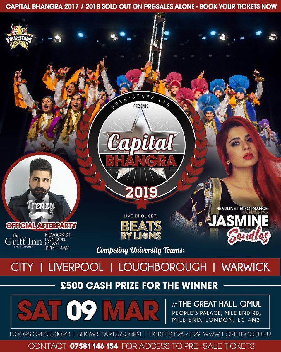 Catch <a href="/JasmineSandlas/">Jasmine Sandlas</a> performing live at <a href="/CapitalBhangra/">Capital Bhangra</a> 2019 on 9th March. Plus a special guest performance by <a href="/DesiFrenzy/">FRENZY 〰️</a> at the official afterparty! Tickets on sale now: events.ticketbooth.eu/event/capitalb… 🔥🙌🏽