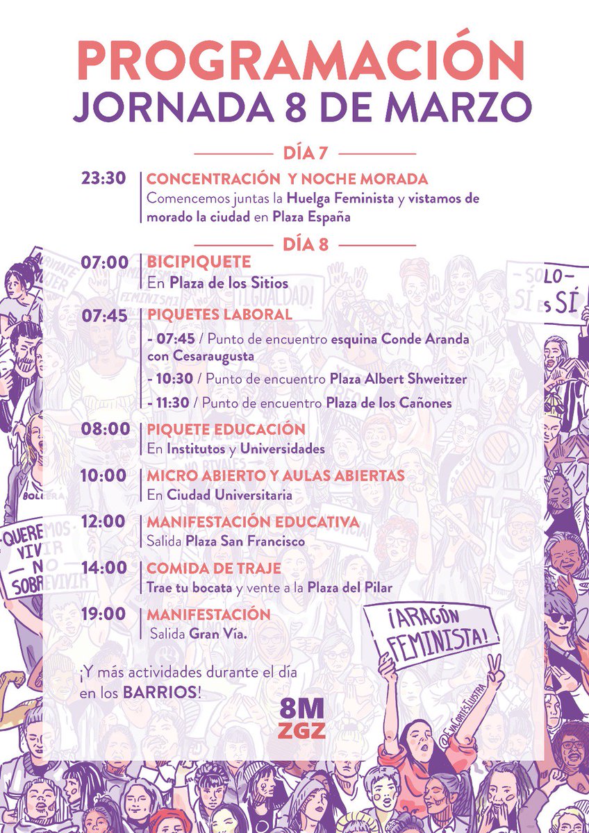sabinica's tweet photo. Programación que me pasan para el día del 8M en Zaragoza. ¡Todas a las calles! #8M2019 https://t.co/WCGqs42lhX