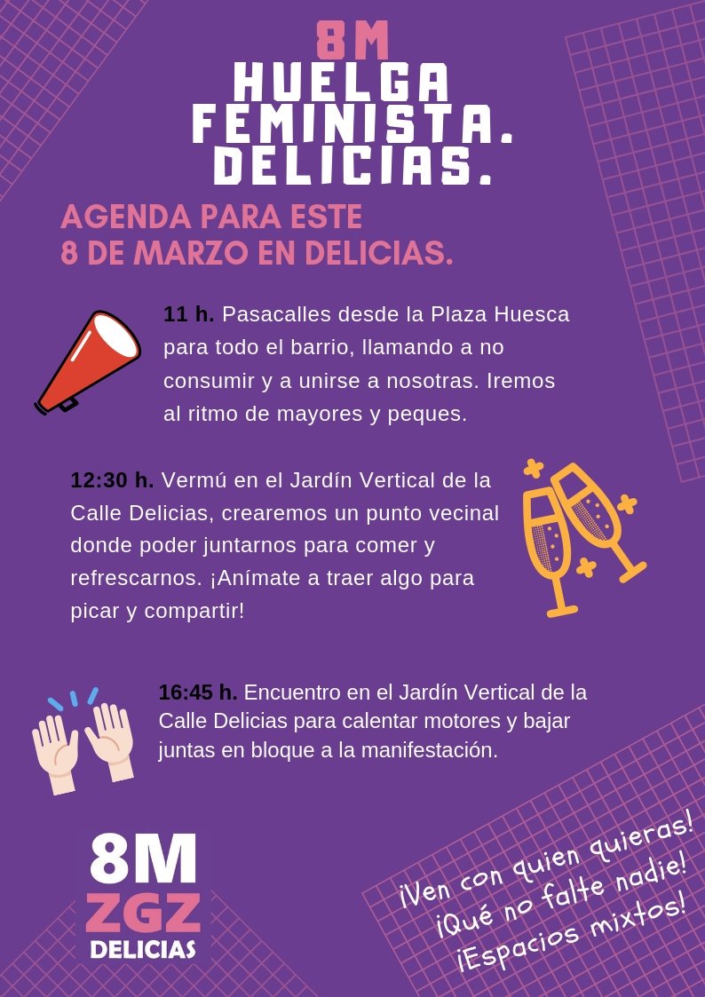 sabinica's tweet photo. Programación que me pasan para el día del 8M en Zaragoza. ¡Todas a las calles! #8M2019 https://t.co/WCGqs42lhX