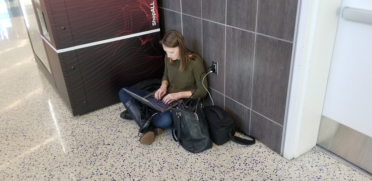 BrianWestbrook's tweet photo. While a large group of travelers on #FirstFlightAtPAE are having a fun day experiencing today's inaugural @AlaskaAir service... some, like @KING5Seattle journalist @allisonsundell, are busy working during our very brief layover at @LASairport. Now back home!! #iFlyAlaska https://t.co/5jPy0mc8ku