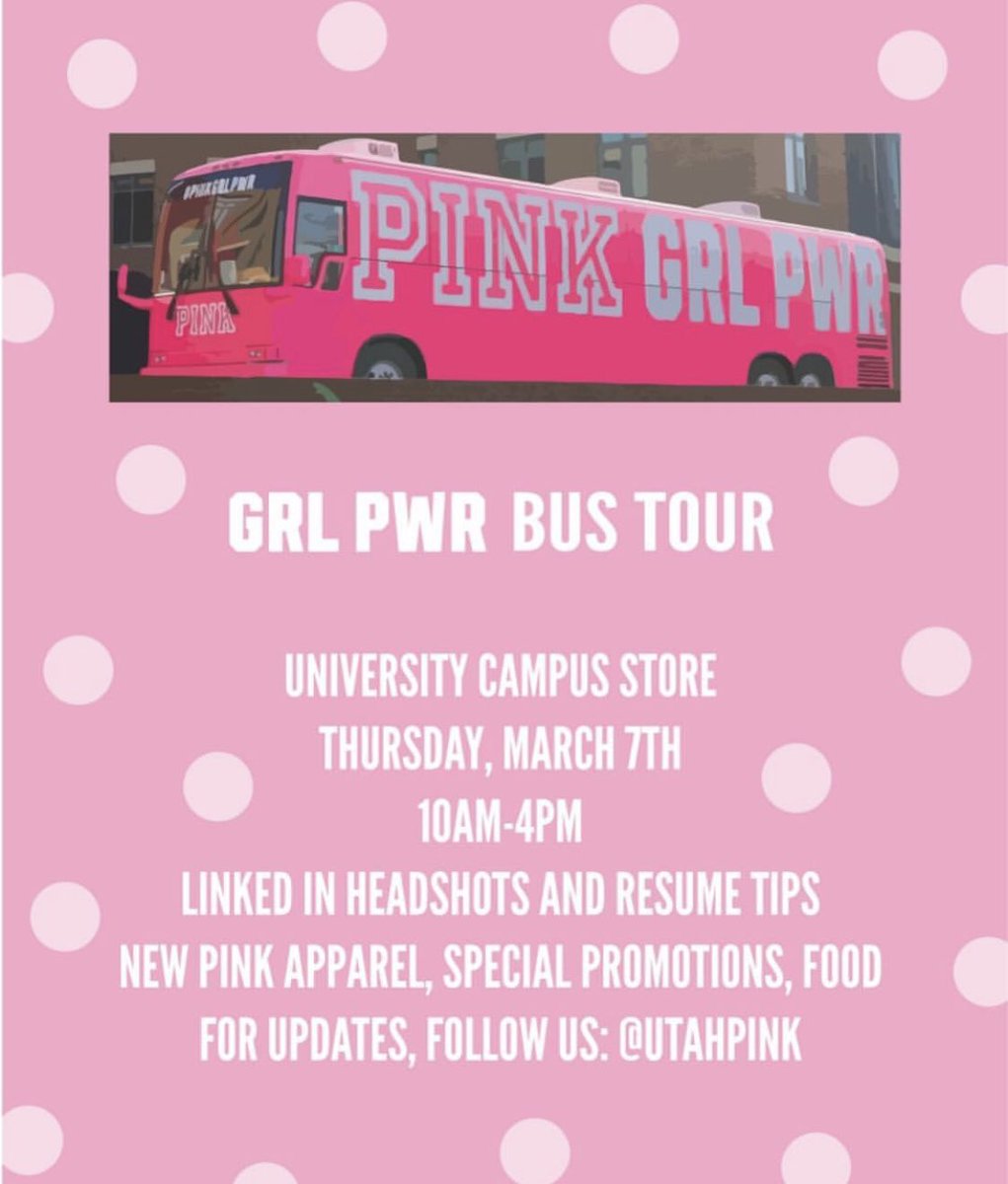 UtahPINK's tweet photo. From resume tips to LinkedIn headshots, we got you covered! See you THIS Thursday when the Pink Bus makes its stop at the U! 😍 https://t.co/JlkzYZ7lLl