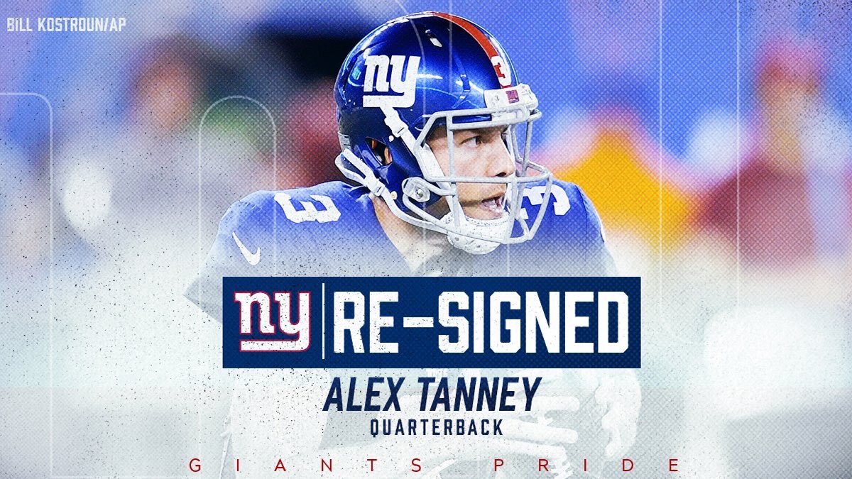 Alex Tanney (@alextanney) on Twitter photo Excited to continue to play for such a great organization. Ready to get back to work. #Giants. #BigBlue Excited to continue to play for such a great organization. Ready to get back to work. #Giants. #BigBlue