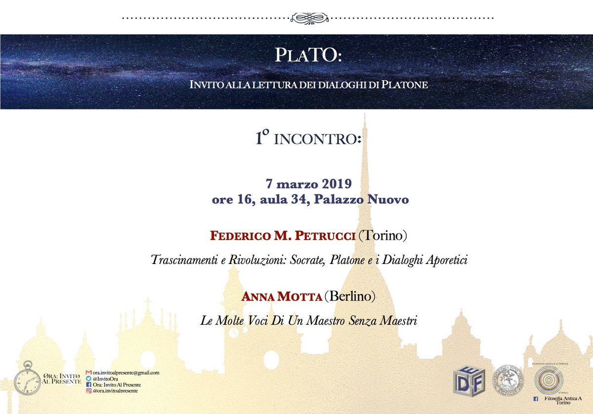 InvitoOra's tweet image. 7 marzo 2019. Ore 16. Sotto la Mole.

L'associazione "Ora: Invito al Presente" è lieta di invitarvi a partecipare alla prima tappa di quella che sarà  una auspicata lunga avventura di incontri sui dialoghi platonici...

facebook.com/OraInvitoAlPre…