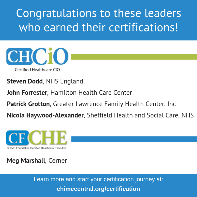 CIOCHIME's tweet photo. Congratulations to these leaders within CHIME and CHIME Foundation, who worked hard and showed their dedication by earning their #CHCIO/#CFCHE certification. Thank you for all you do!
Join the ranks and start your certification journey today: https://t.co/28OQi9QyoD
#CHIME https://t.co/mXACltVcX7