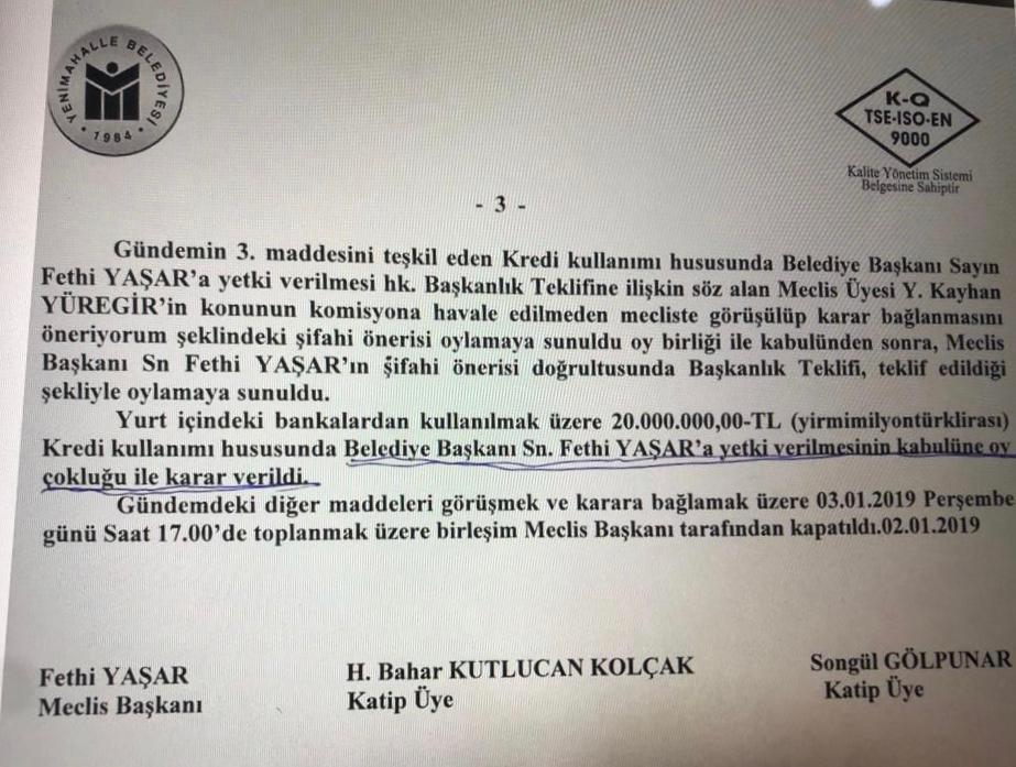 PartiAvc's tweet photo. Yenimahalle Belediyesi Meclis Başkanı Fethi
Yaşar'ın Şifahi önerisi ile 20.000.000,00-TL için 02.01.2019 tarihli meclis kararı ile secim öncesi neyin kredisi....Belediyeyi borçlandirarak mı halka hizmet ediliyor. Seçim bütçesi borçlanma ile mi yapıldı. https://t.co/NY8PZcnL2l
