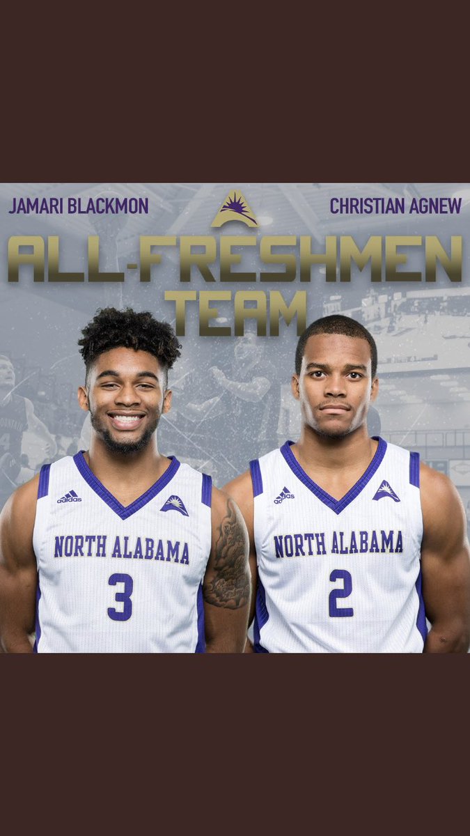 UNA_Basketball's tweet photo. Hard work turning into recognition for our freshman duo. Future is bright for these two! #AllFreshman @ASUNMBB @UNAAthletics https://t.co/5m91yVXRPE