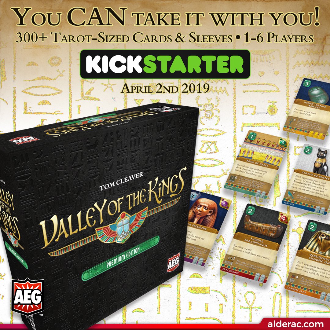 alderac's tweet photo. A new Kickstarter is coming this April!  Be ready to entomb all the treasures in Valley of Kings Premium Edition.

#ValleyoftheKings #kickstarter #Tabletop https://t.co/tV8AFn7FSw