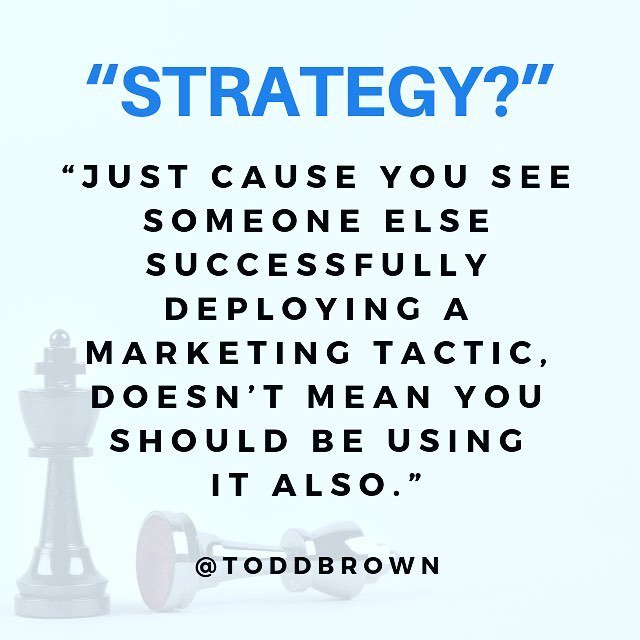 The use of any marketing tactic should be dictated by your marketing strategy. So something valuable and effective for one business — even a competitor — could be inappropriate and ineffective for yours. So always start with strategy. And only do and use… ift.tt/2Tvb8ZB