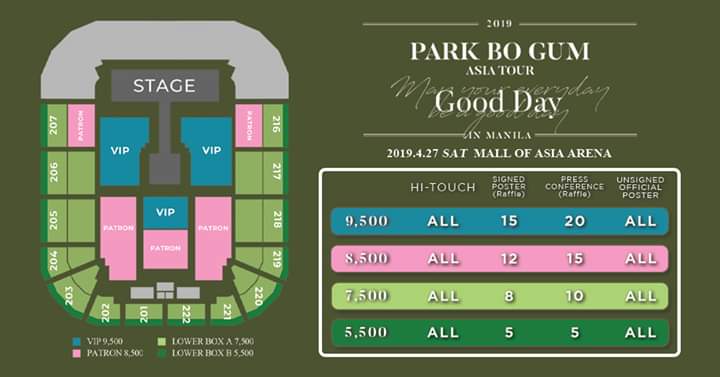 oppaliciousfeel's tweet photo. Park Bogum Asia Tour 'Good Day' Live in Manila 😍

💕 04.27.2019
💕 Mall of Asia Arena
💕 Tickets are on sale starting on March 8, 10AM. 

Official Seat Plan #ParkBogumMNL #ParkBoGum https://t.co/3LAVgpmOSk