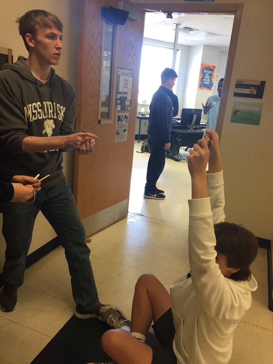 bowdernemily's tweet photo. IED students testing their cotton ball launchers and using measurements to learn statistics @MHSPrincipal #screenfreemonday #pltw_mo https://t.co/ejoobKYz6o
