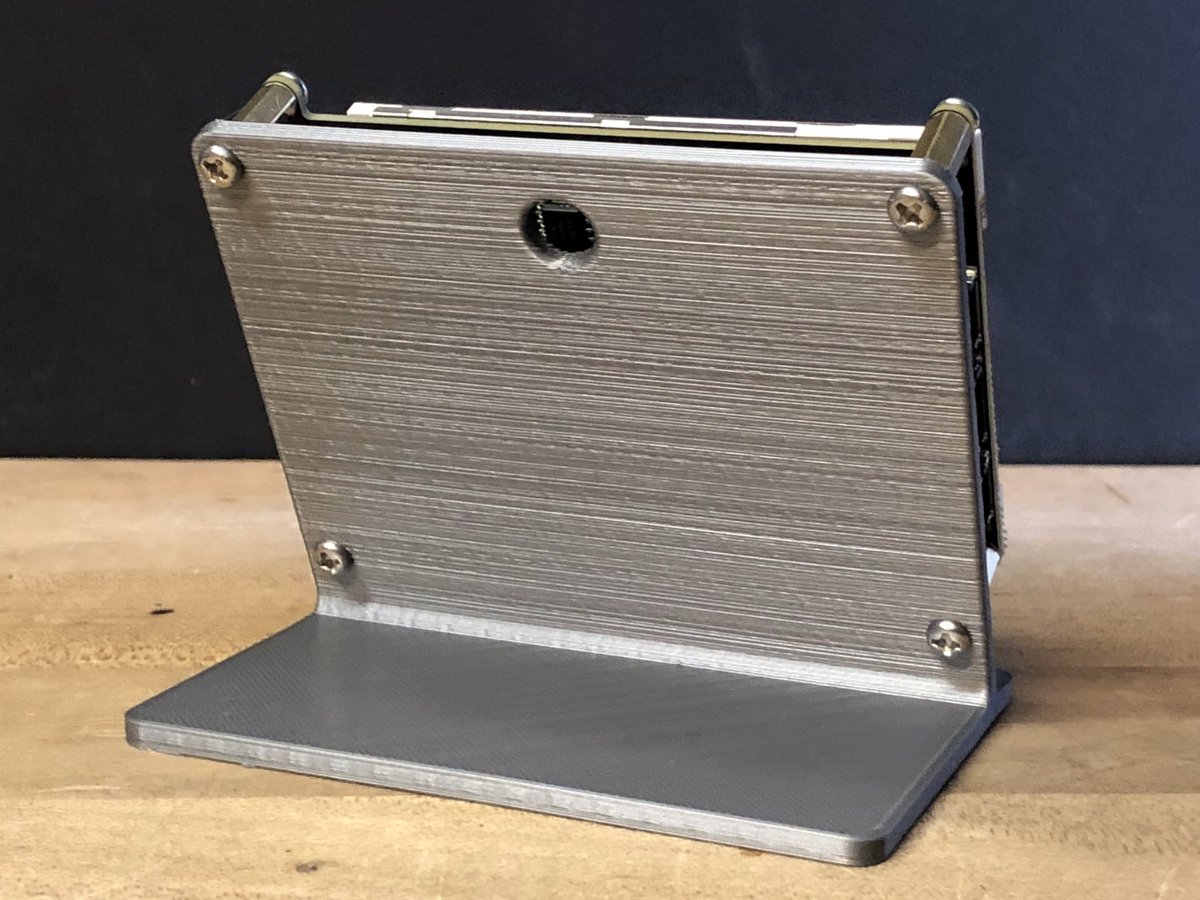 johnedgarpark's tweet photo. This stand is so sweet, @ecken @videopixil !  I love the silver PLA from @meltink3d  // @adafruit PyPortal https://t.co/x5M3MDHcSz