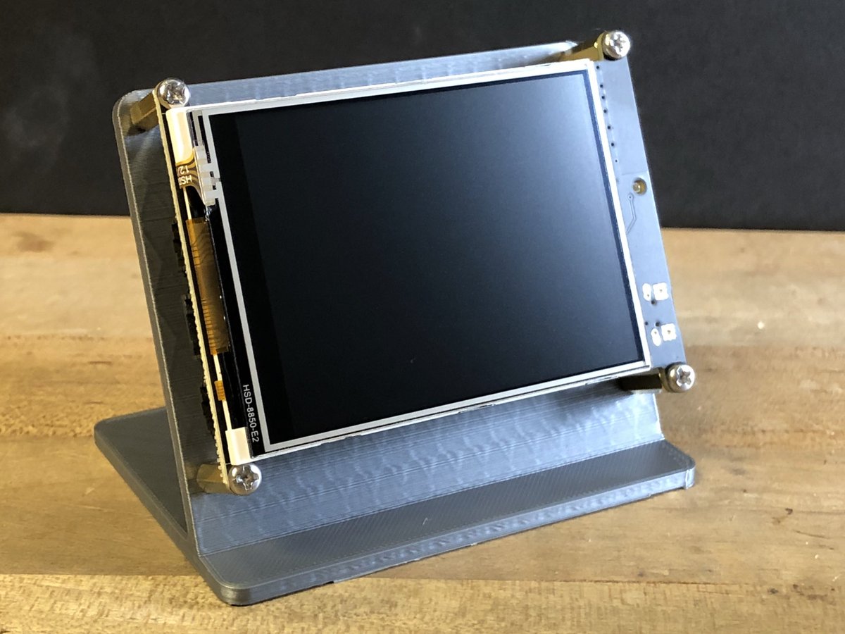 johnedgarpark's tweet photo. This stand is so sweet, @ecken @videopixil !  I love the silver PLA from @meltink3d  // @adafruit PyPortal https://t.co/x5M3MDHcSz