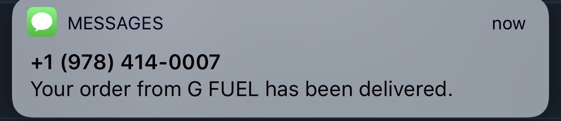 ZenithTheNinja's tweet photo. The best text Iโll ever receive @GFuelEnergy #CodeMob https://t.co/bqnjfheIXj