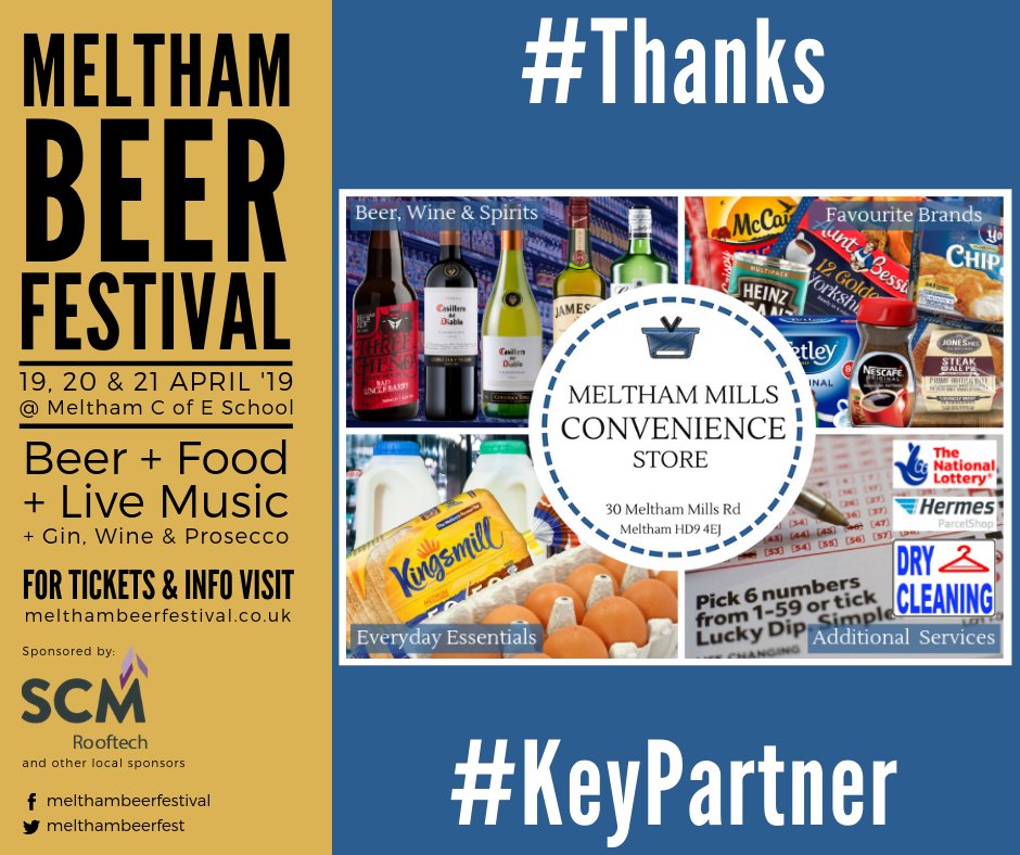 MelthamBeerFest's tweet image. Many #Thanks to our friends Meltham Mills Convenience Store for being a #KeyPartner of #MelthamBeerFest 2019

Cheers!

bit.ly/2E3rH3T

#MelthamBeerFest #RealAle #CraftBeer #StreetFood #LiveMusic #Gin #Prosecco #Wine
