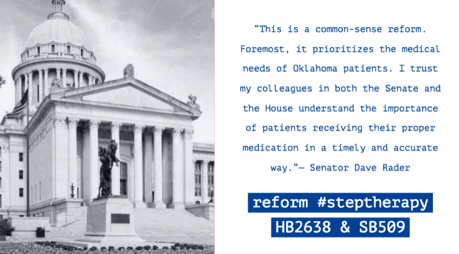PatientAccessOK's tweet photo. Thank you #SB509 and #HB2638 bill authors @CoachDaveRader @jonechols @CyndiMunson85 for your legislative work on #StepTherapyReform to help patients obtain quicker access to provider recommended medications. #OKLege #FailFirstOK #StepTherapy https://t.co/vdyYuhuD1r