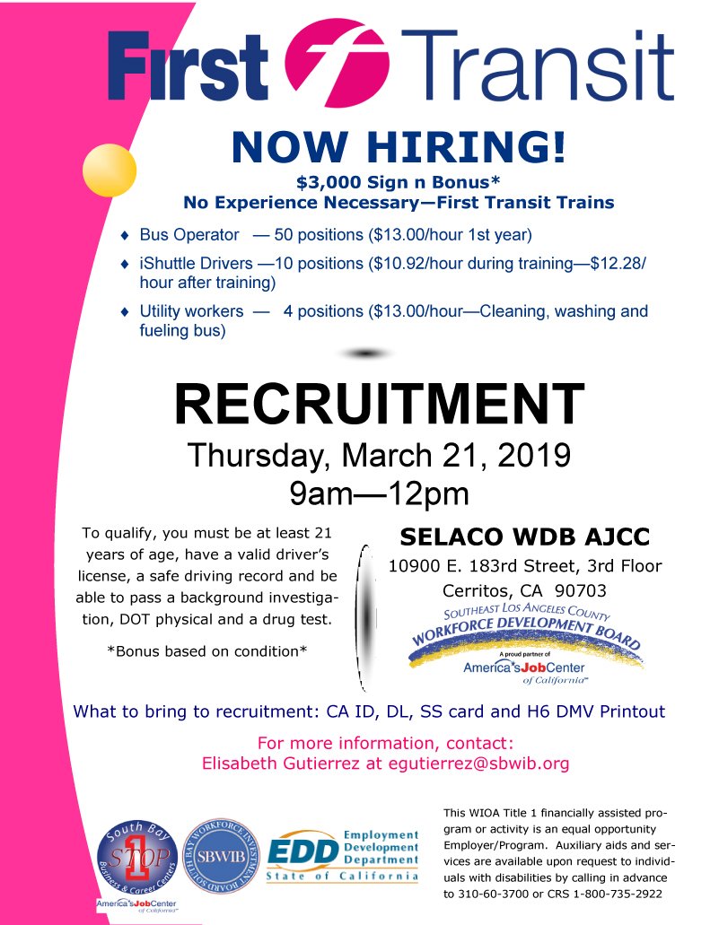SELACOWIB's tweet image. #recruitment #firsttransit #busoperator #ishuttledriver #utilityworkers #selacowdb #cerritos #ajcc #drivers