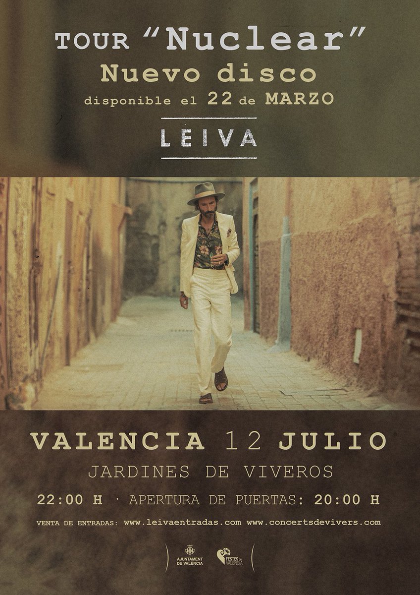Leiva_Oficial's tweet photo. Ya está confirmado el recinto para el concierto de #Valencia del próximo 12 de julio.
¡Será en los Jardines de Viveros!
#TourNuclear https://t.co/4MUXN1Ayd1