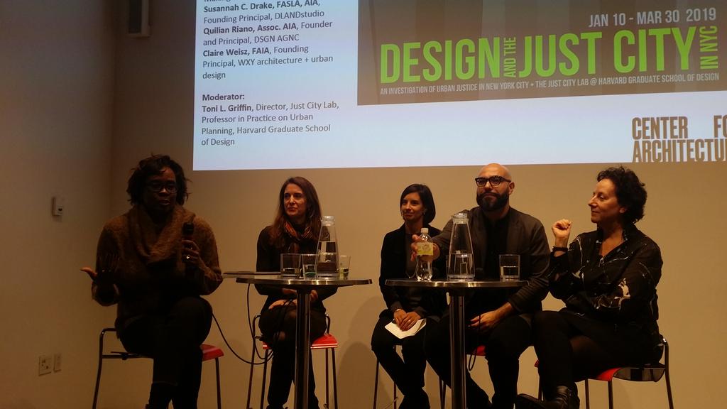 designtrustnyc's tweet photo. "Can we design for greater justice?" asks Toni Griffin of #JustCityLab @HarvardGSD to panelists at @CenterForArch. https://t.co/bqYFLu8K8N