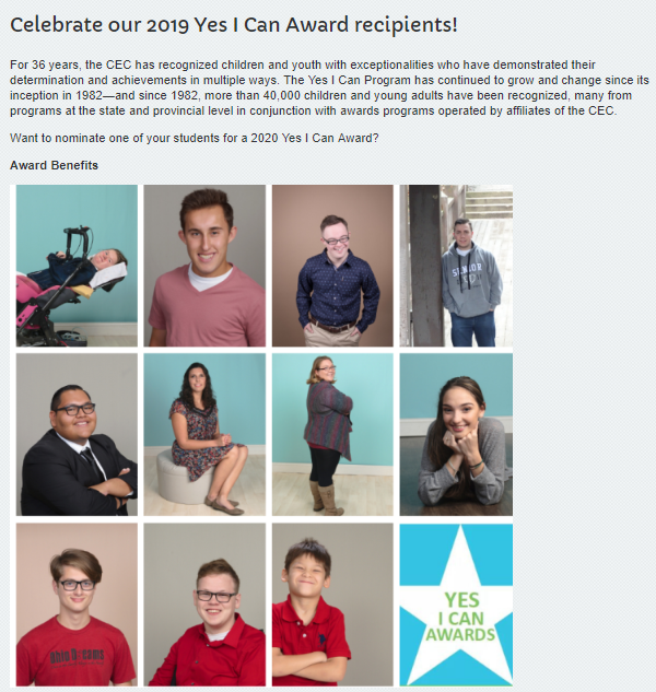 View our 'Yes I Can!' Award recipients from #Illinois!  

cec.sped.org/yesican

#ILECW #ExceptionalChildrensWeek #Celebrate #Ability