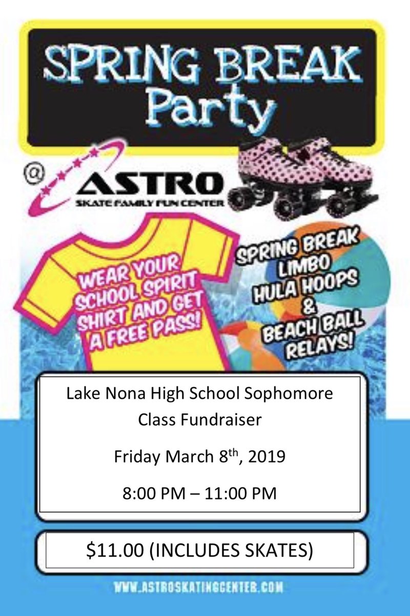 LNHS2021's tweet photo. This event will take place at Astro skate on March 8, admission is $11 and skates are included. Open to all grade levels and people from other schools as long as you show this flyer or mention our fundraiser! Please come out and support, it’s gonna be a lot of fun. https://t.co/rDCubS0bX4