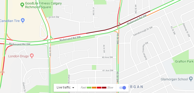 NewsRadioCGY's tweet image. #yyctraffic  Crash on Richmond Road near 45th Street SW, in WB RHL.  Commute is #Thick and #NotQuick