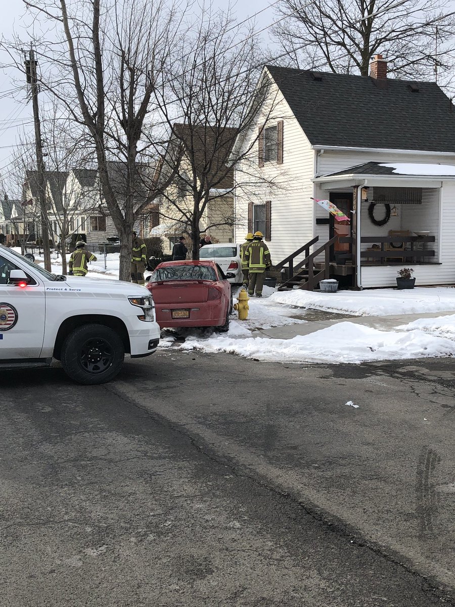 NfAngels's tweet photo. Two car MVA 27th and grand Avenue. Red car missed a fire hydrant by 2 inches and the white car missed a gas line by a couple inches. One person transferred to the hospital with unknown injuries. https://t.co/ia46O4J6Y0