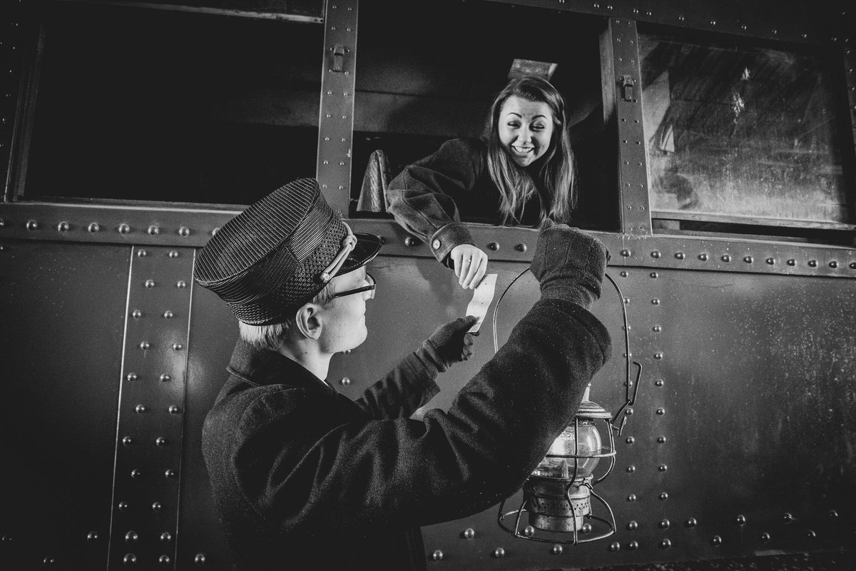 hoosiertrolley's tweet photo. We're re-creating scenes absent from the Hoosier State for nearly 80 years. Conductor of the Union Traction Co. of Indiana, Matt, hands a passenger, Haley, a ticket for Ft. Wayne, Ind. from Indianapolis. -This is only the beginning. #Electrify429 #Indiana #History #Heritage https://t.co/bdxzSlXEln
