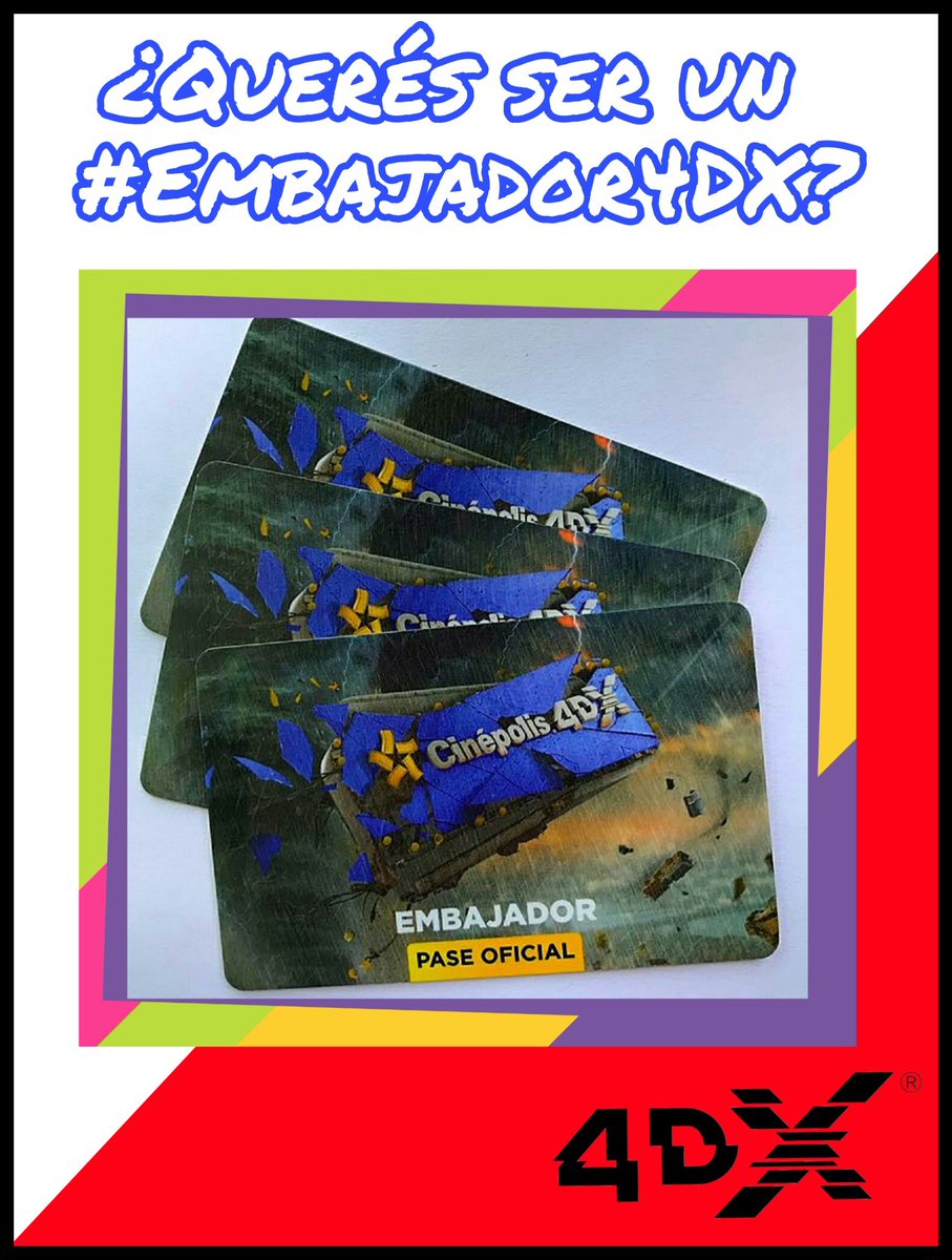 IniciativaV's tweet photo. Ser un #Embajador4DX es cómo tener superpoderes 👊 ¿Ustedes quieren ser parte? 🍿
¡Vamos a regalar 3 tarjetas EXCLUSIVAS de @4DXMEXICO! 😱
- Seguinos 
- ¡RT a este tweet! 🔄
- Dinos con el hashtag #Embajador4DX: ¿a que superhéroe de #Marvel invitarias a una sala #4DX? 🎥 https://t.co/oDrjCtcTRZ