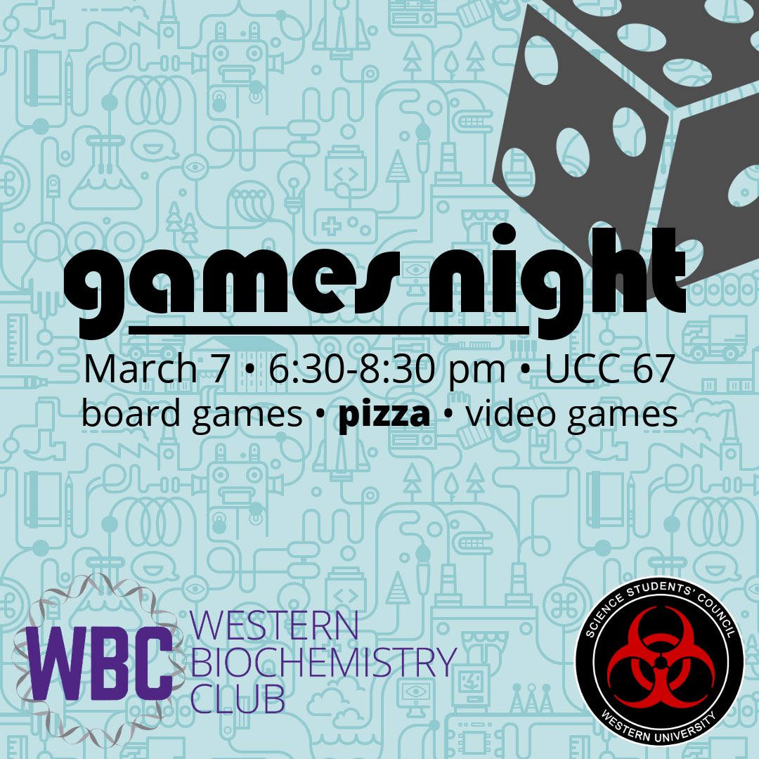 westernbiochem's tweet photo. Check out our three exciting events this week!

🧁 Tues, Mar 5: Sticker, T-Shirt, and Bake Sale (11-3, NS hallway)
🥩 Wed, Mar 6: Proteins with Profs with Dr. Boffa @MBBoffa (6 pm, The Wave)
🎲 Thurs, Mar 7: Games Night (6:30 pm, UCC 67)

Hope to see you there! https://t.co/CdwCHrixDK