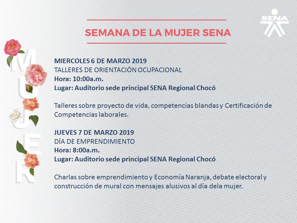 juan_kblanco's tweet photo. 📝Las invitamos a participar de nuestra agenda para conmemorar el mes de la mujer 🧕🏻👷🏽♀️🦸🏻♀️desde martes 5 hasta el 8 marzo 2019, aquí 👇 la programación 📇
Organiza: #APESENA #FondoEmprenderSENA #BienestarAlAprendiz 👏
🙌 #SomosSENA https://t.co/AuOhOuTybX