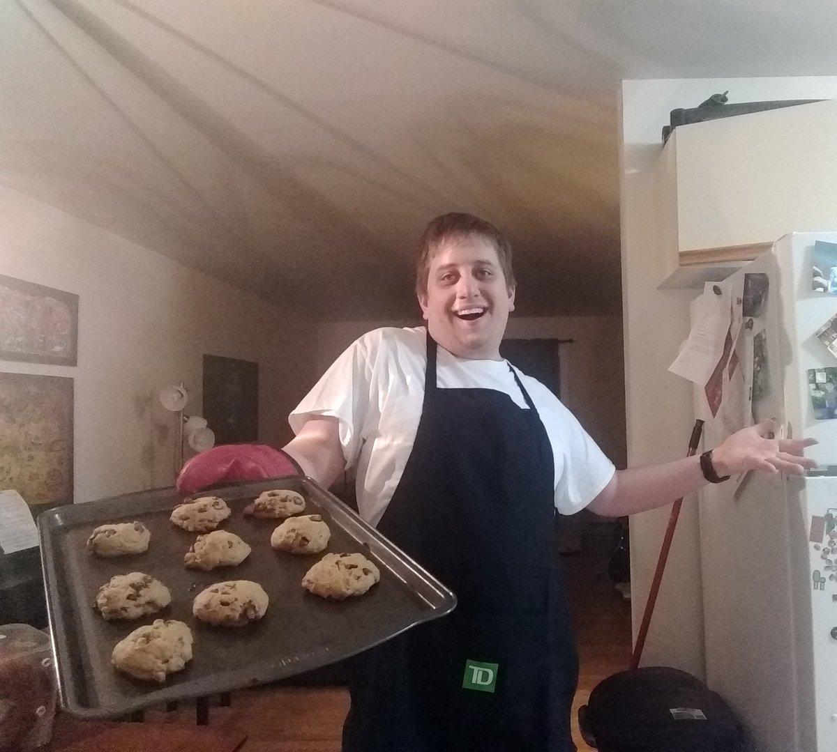 Who is ready for #NealsBaking! 
My coworkers at TD Westmorland, get to try my pumpkin chocolate chip cookies tomorrow!
As you can see I even got a new apron to wear.
<a href="/LeonaDonnelly2/">Leona Donnelly</a>  <a href="/KimNWood_TD/">Kim Wood</a>