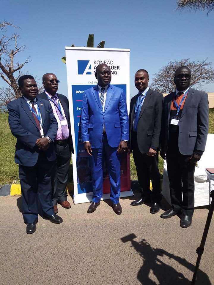 BagabeGoldino's tweet photo. Ugandan Delegation;@mugishamuntu @norbertmao Chris and Dan, with Gambia's Minister of Information and Communication Infrastructure at the Election Bridge Conference. The Minister worked in Uganda with Panos East Africa:  #ElectionBridge #KASmediaAfrica. https://t.co/CBT58rWnEj