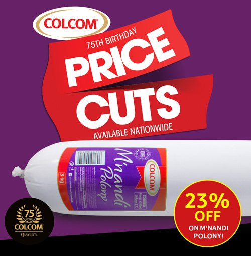 ColcomFoods's tweet photo. We’ve taken a CHUNK out of the #Colcom M’nandi Polony price. Grab yours at 30% OFF from leading supermarkets and all Colcom shops nationwide.
#ColcomPriceCuts #75yearsOfGreatness https://t.co/B8W1Uxk6cG