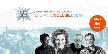 SAVE THE DATE - 20 JUNI 2019! Het Grote Inclusie Event 2019 met <a href="/jitskekramer/">Jitske Kramer</a> <a href="/Dolfjansen/">Dolf Jansen</a> Bart Brandsma en Typhoon. bit.ly/2HdptDr  #hgie19 #jamcultures #inclusie