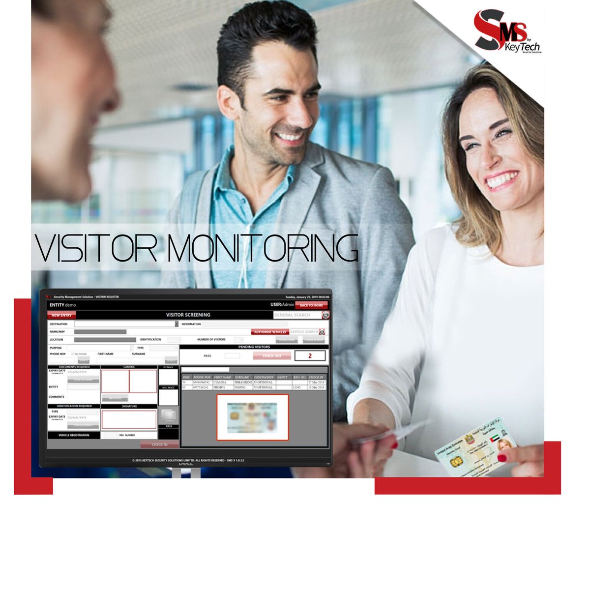 smsbykeytech's tweet image. SMS’s visitor monitoring is a simple desktop web application that contains all conditions needed to process a visitor entry. Thus not allowing a visitor pass without a proper ID proof. 
Email us at sms@keytechsecuritysolutions.com.

#SMSbyKeyTech #visitorscreening  #visitorlog