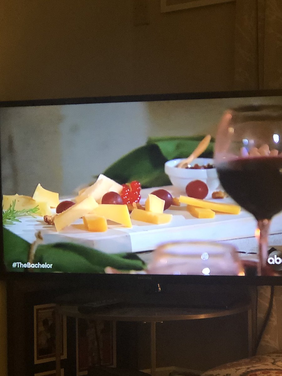 kellymowhite's tweet photo. I know there’s significant drama about to happen, but this cheese plate is horrifying. #TheBachelor https://t.co/z9ZUKm35l8