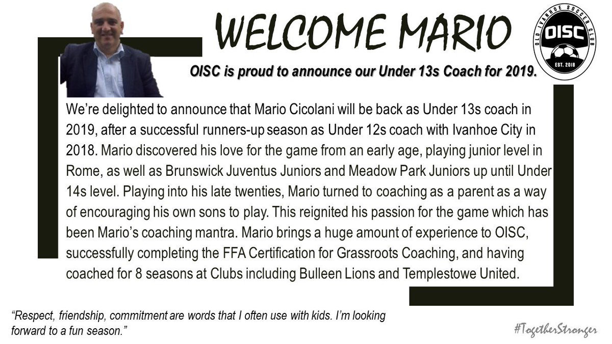 OldIvanhoeSC's tweet photo. 🔊ANNOUNCEMENT!

Our coach profiles continue...
#TogetherStronger #OISC2019 https://t.co/ohNipBkmhb