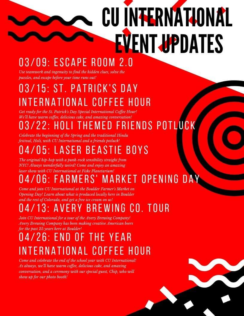 cuinternational's tweet image. Here's the upcoming events for March and April! Hope we can see you there!