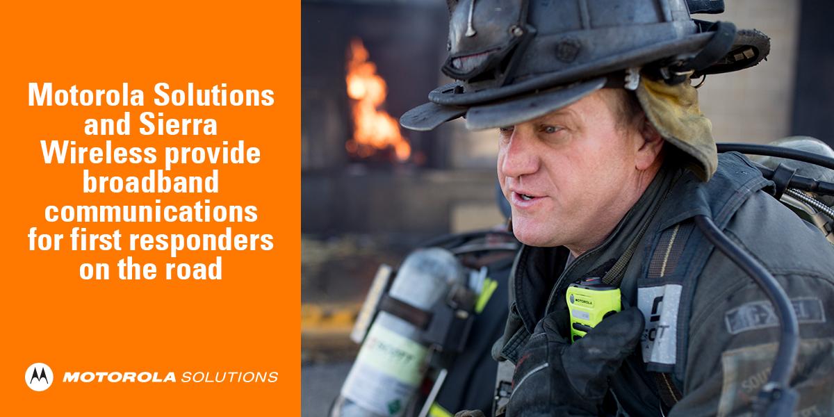 MotoSolutions's tweet photo. #MotorolaSolutions is teaming up with @SierraWireless to deliver #LTE broadband in-vehicle communications and enable #FirstResponders to create secure Wi-Fi hot spots as part of its integrated platform for mission-critical communications: https://t.co/cRMN0YxRDo #IWCE2019 https://t.co/5rppuZslky